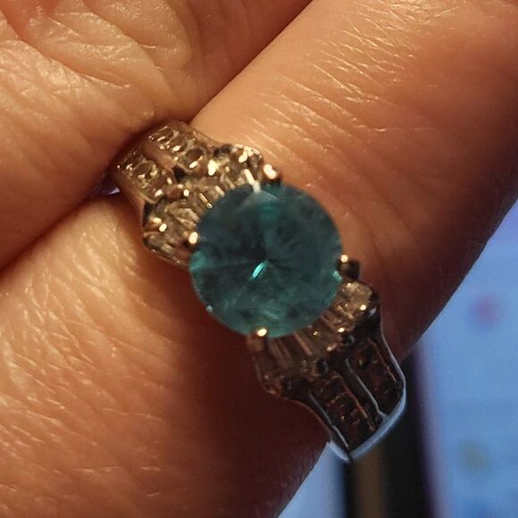 Sky Blue Topaz White CZ Stainless Steel Ring - Picture 3 of 7